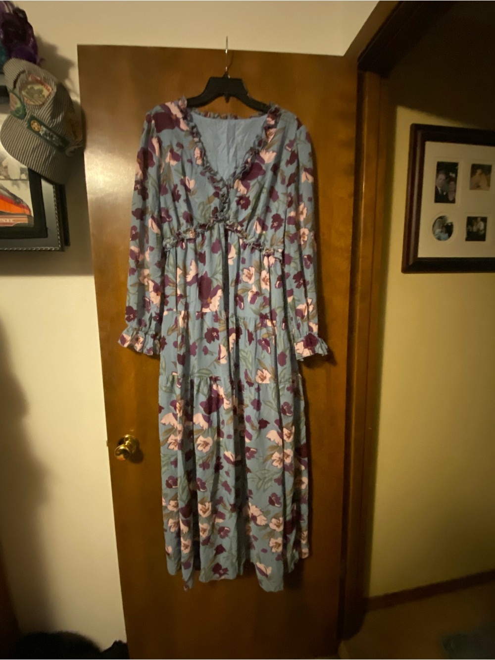 Floral Tiered Maxi Dress in Light Blue and Purple